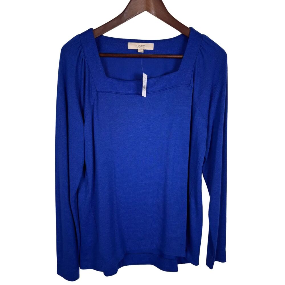 NWT Loft Blue Square Neck Long Sleeve Blouse Top Women's Small